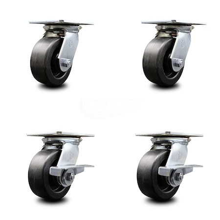 Service Caster 5 Inch Polyolefin Swivel Caster Set with Roller Bearings 2 Brakes SCC-35S520-POR-2-SLB-2